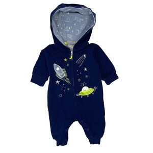 Jarvis Archer Baby Boy Space Navy Blue One-Piece Hooded Coverall 0-3 Months 3M